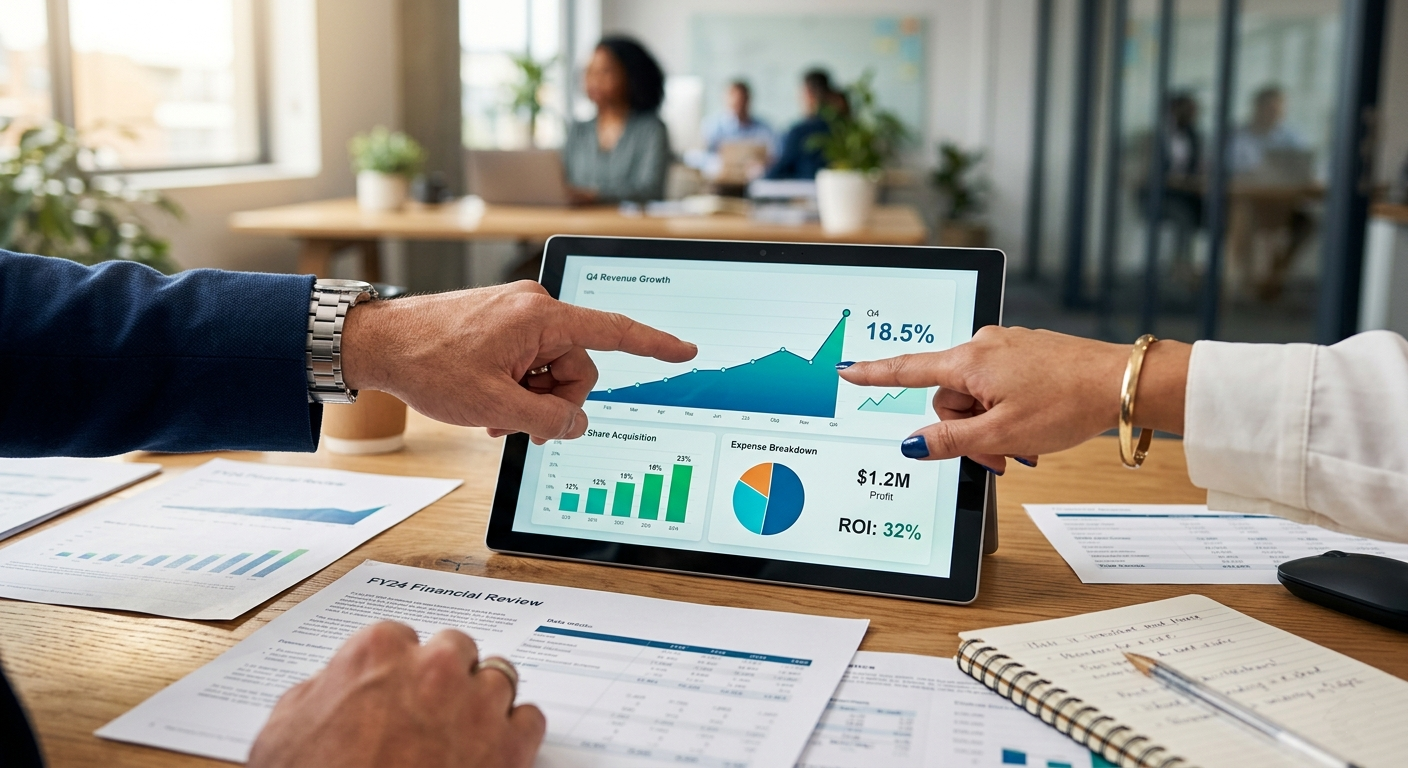 Gráficos de crescimento em tablet - visão estratégica